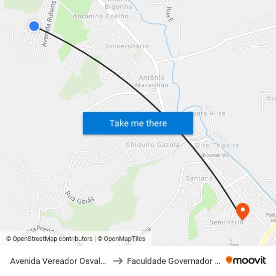 Avenida Vereador Osvalo Salgado Guimarães, 36 to Faculdade Governador Ozanam Coelho - Fagoc map