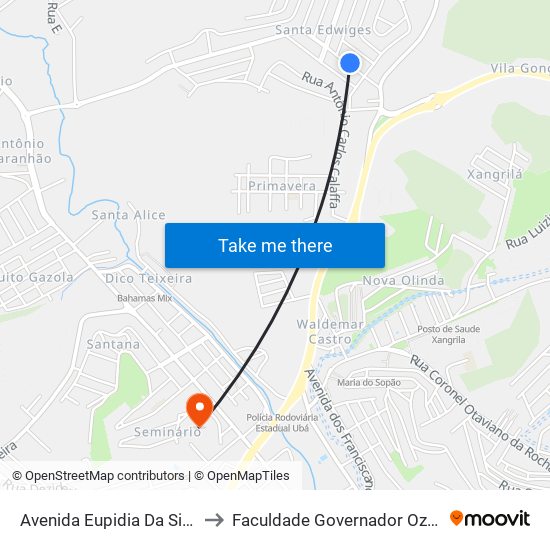 Avenida Eupidia Da Silva Fagundes, 160 to Faculdade Governador Ozanam Coelho - Fagoc map