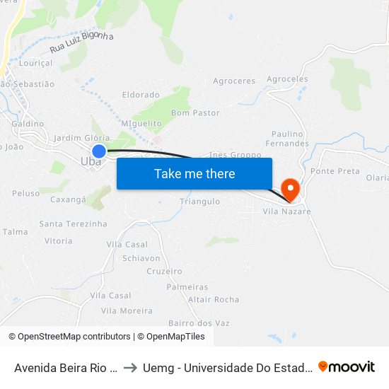 Avenida Beira Rio / Policlínica to Uemg - Universidade Do Estado De Minas Gerais map