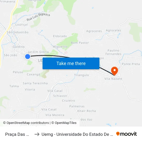 Praça Das Mercês to Uemg - Universidade Do Estado De Minas Gerais map