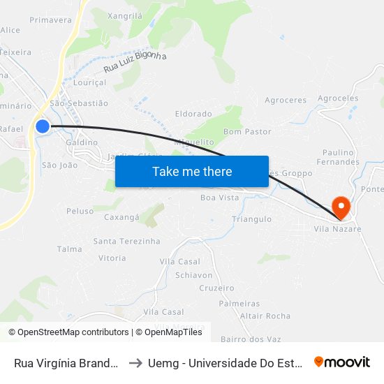 Rua Virgínia Brandão/Ferrominas to Uemg - Universidade Do Estado De Minas Gerais map