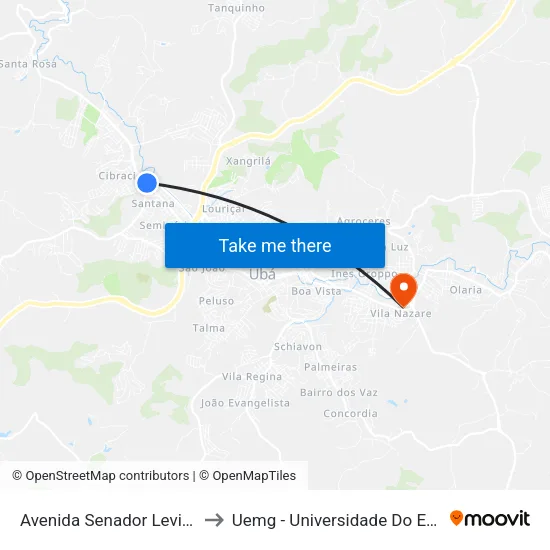 Avenida Senador Levindo Coelho/Itatiaia to Uemg - Universidade Do Estado De Minas Gerais map