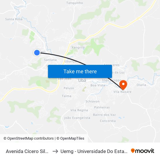 Avenida Cícero Silveira / Cibraci to Uemg - Universidade Do Estado De Minas Gerais map
