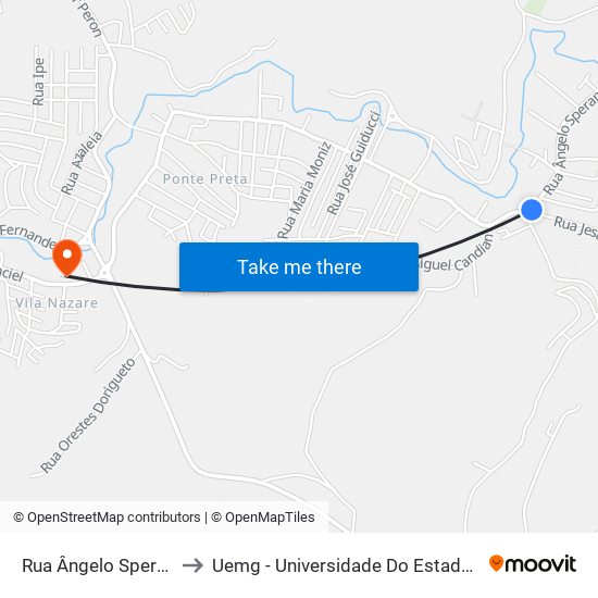 Rua Ângelo Sperândio, 2-24 to Uemg - Universidade Do Estado De Minas Gerais map