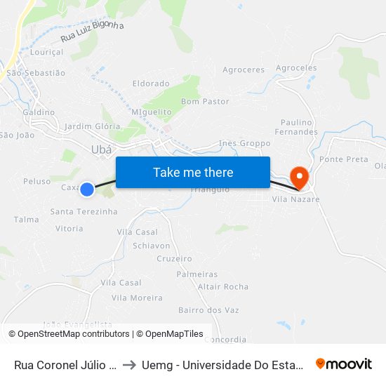 Rua Coronel Júlio Soares, 475 to Uemg - Universidade Do Estado De Minas Gerais map