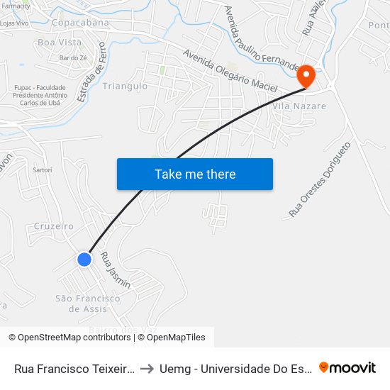Rua Francisco Teixeira De Abreu, 1159 to Uemg - Universidade Do Estado De Minas Gerais map