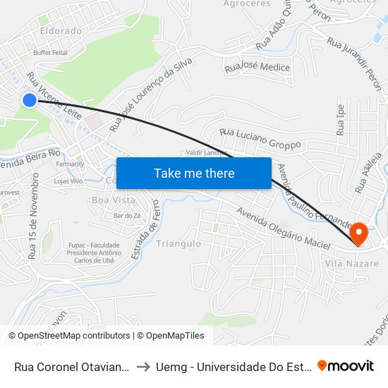 Rua Coronel Otaviano Da Rocha, 141 to Uemg - Universidade Do Estado De Minas Gerais map