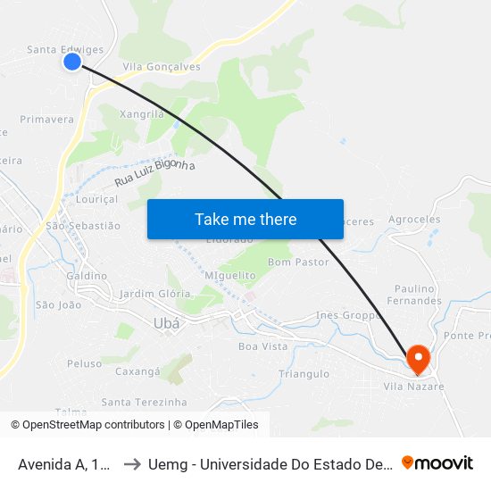 Avenida A, 181-247 to Uemg - Universidade Do Estado De Minas Gerais map