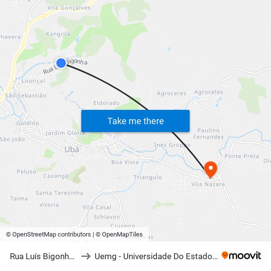 Rua Luís Bigonha/Paropas to Uemg - Universidade Do Estado De Minas Gerais map