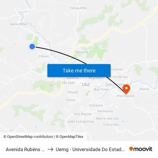 Avenida Rubéns Baião, 697 to Uemg - Universidade Do Estado De Minas Gerais map