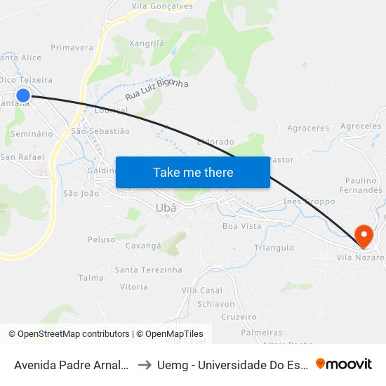 Avenida Padre Arnaldo Jansem, 1103 to Uemg - Universidade Do Estado De Minas Gerais map