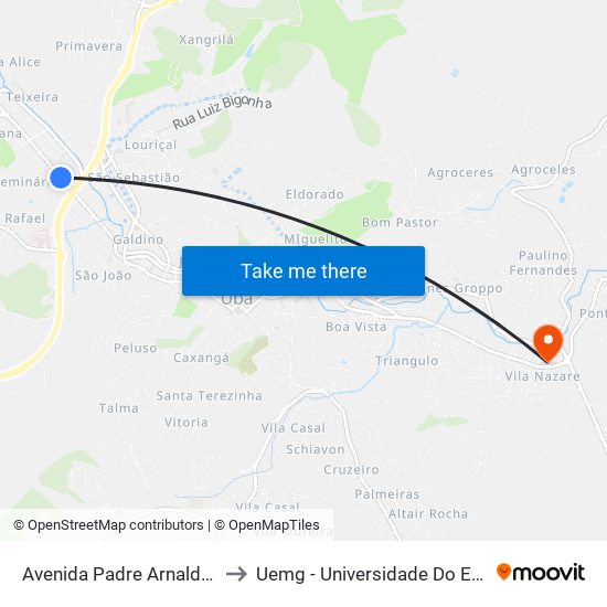 Avenida Padre Arnaldo Jansem, 431-453 to Uemg - Universidade Do Estado De Minas Gerais map