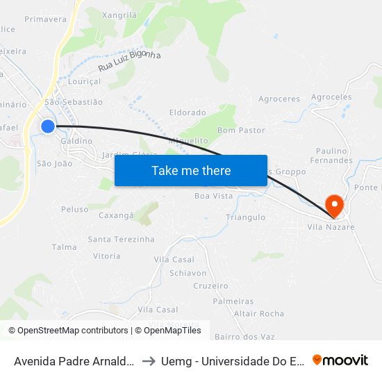 Avenida Padre Arnaldo Jansem, 433-481 to Uemg - Universidade Do Estado De Minas Gerais map