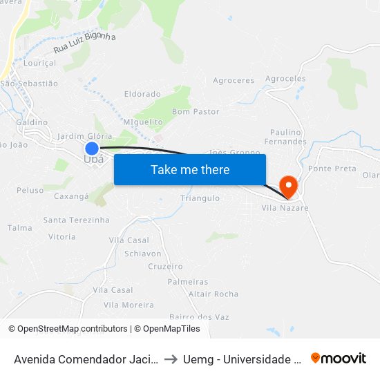 Avenida Comendador Jacinto Soares De Souza Lima, 645 to Uemg - Universidade Do Estado De Minas Gerais map