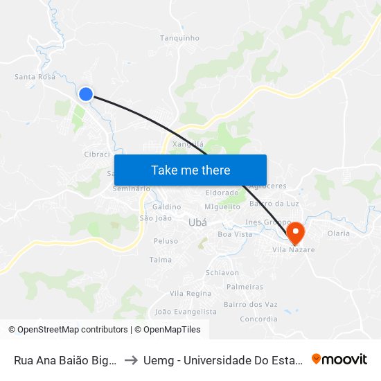 Rua Ana Baião Bigonha, 52-596 to Uemg - Universidade Do Estado De Minas Gerais map