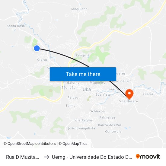 Rua D Muzitano, 1-35 to Uemg - Universidade Do Estado De Minas Gerais map