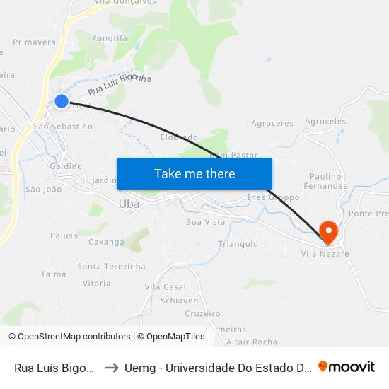 Rua Luís Bigonha, 345 to Uemg - Universidade Do Estado De Minas Gerais map