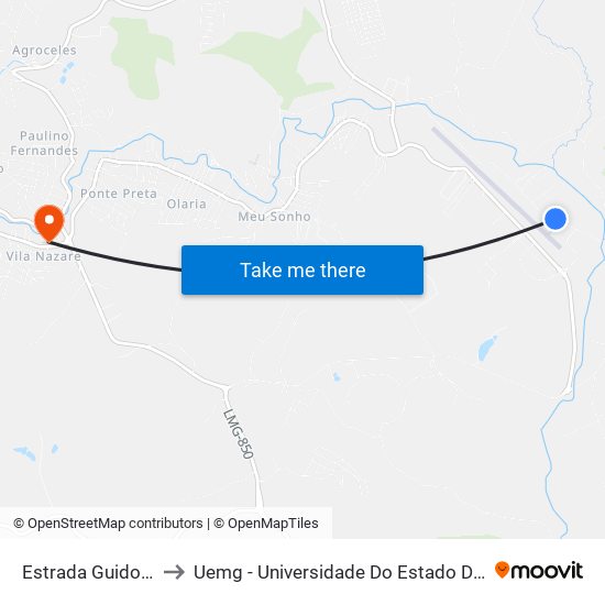 Estrada Guidoval,  210 to Uemg - Universidade Do Estado De Minas Gerais map