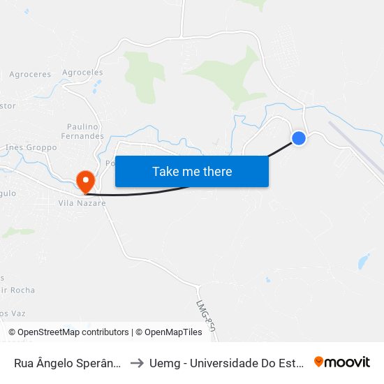 Rua Ângelo Sperândio,1267-1279 to Uemg - Universidade Do Estado De Minas Gerais map