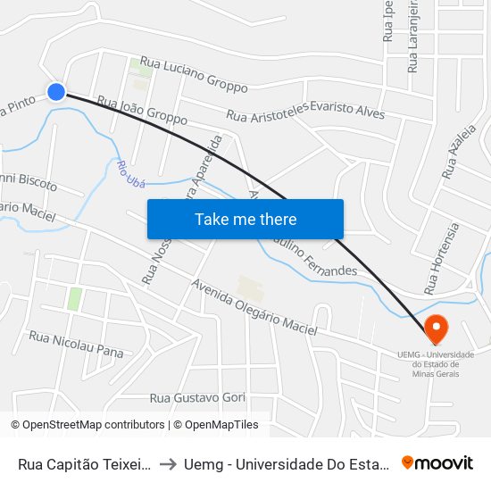 Rua Capitão Teixeira Pinto, 313 to Uemg - Universidade Do Estado De Minas Gerais map