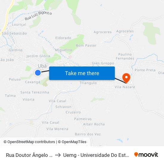 Rua Doutor Ângelo Barleta, 15-45 to Uemg - Universidade Do Estado De Minas Gerais map