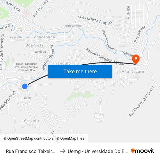 Rua Francisco Teixeira De Abreu, 318-364 to Uemg - Universidade Do Estado De Minas Gerais map