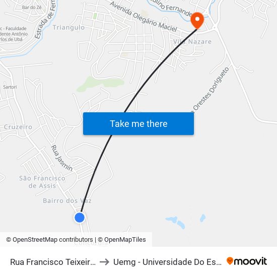 Rua Francisco Teixeira De Abreu, 1768 to Uemg - Universidade Do Estado De Minas Gerais map