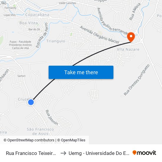 Rua Francisco Teixeira De Abreu, 639-999 to Uemg - Universidade Do Estado De Minas Gerais map