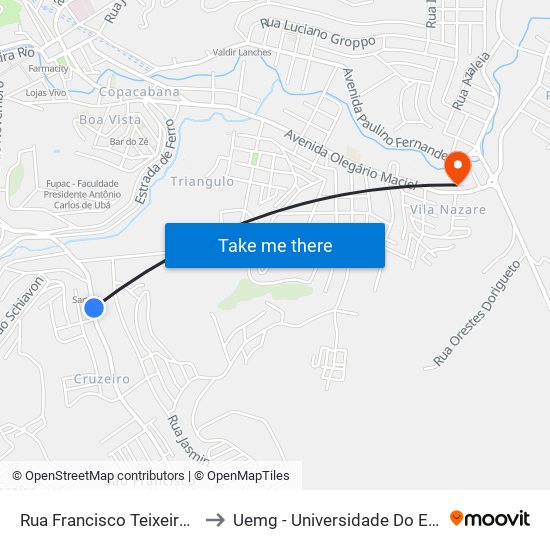 Rua Francisco Teixeira De Abreu,  483-637 to Uemg - Universidade Do Estado De Minas Gerais map