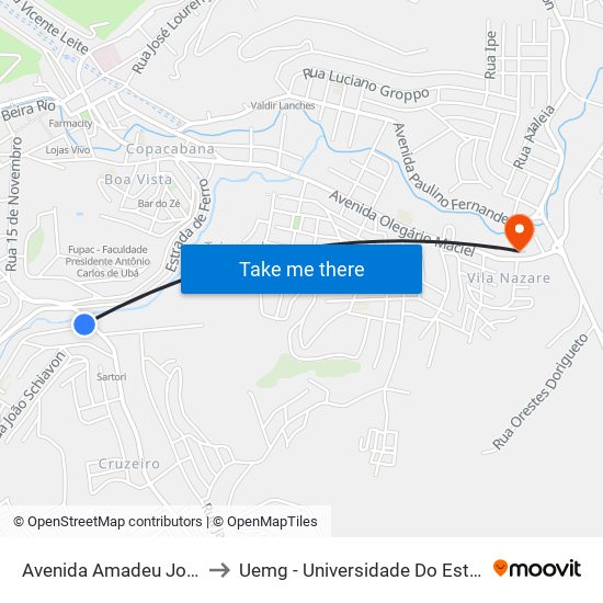 Avenida Amadeu José Schiavon, 10 to Uemg - Universidade Do Estado De Minas Gerais map