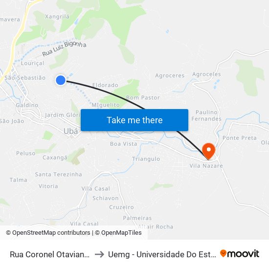 Rua Coronel Otaviano Da Rocha, 918 to Uemg - Universidade Do Estado De Minas Gerais map