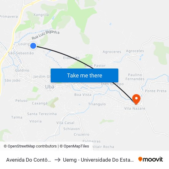 Avenida Do Contôrno, 166-306 to Uemg - Universidade Do Estado De Minas Gerais map