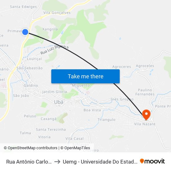 Rua Antônio Carlos Calafa, 92 to Uemg - Universidade Do Estado De Minas Gerais map