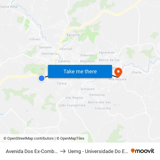 Avenida Dos Ex-Combatentes, 2760-2786 to Uemg - Universidade Do Estado De Minas Gerais map