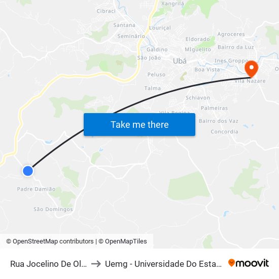 Rua Jocelino De Oliveira / Trevo to Uemg - Universidade Do Estado De Minas Gerais map