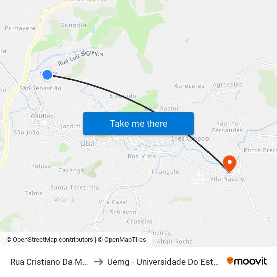 Rua Cristiano Da Mota Júnior 221 to Uemg - Universidade Do Estado De Minas Gerais map