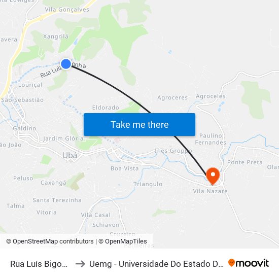 Rua Luís Bigonha, 616 to Uemg - Universidade Do Estado De Minas Gerais map