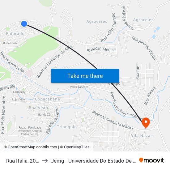 Rua Itália, 202-240 to Uemg - Universidade Do Estado De Minas Gerais map