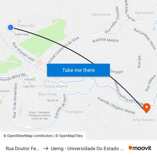 Rua Doutor Fecas, 157 to Uemg - Universidade Do Estado De Minas Gerais map