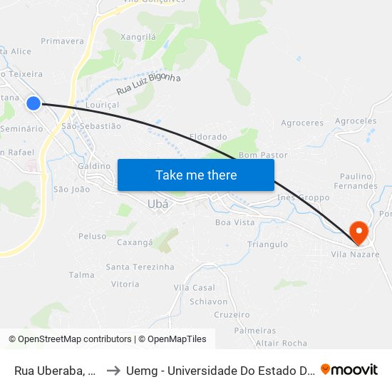 Rua Uberaba, 320-324 to Uemg - Universidade Do Estado De Minas Gerais map