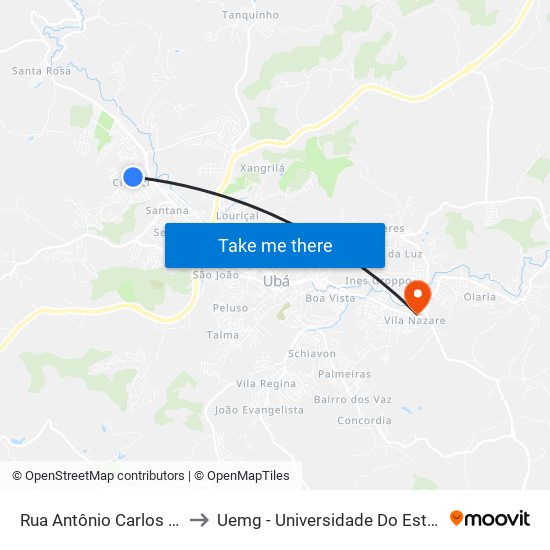 Rua Antônio Carlos Amaral, 96-140 to Uemg - Universidade Do Estado De Minas Gerais map