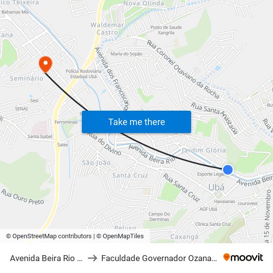 Avenida Beira Rio / Policlínica to Faculdade Governador Ozanam Coelho (Fagoc) map
