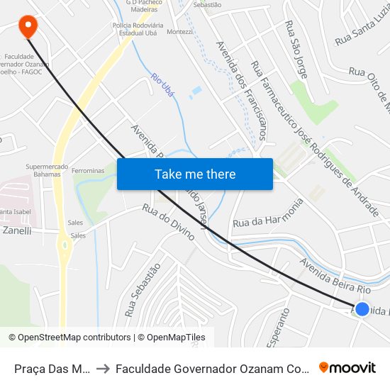 Praça Das Mercês to Faculdade Governador Ozanam Coelho (Fagoc) map