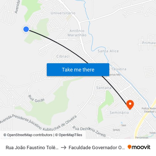 Rua João Faustino Tolêdo / Antonina Coelho to Faculdade Governador Ozanam Coelho (Fagoc) map