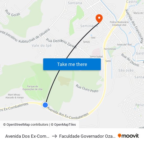Avenida Dos Ex-Combatentes / Horto to Faculdade Governador Ozanam Coelho (Fagoc) map