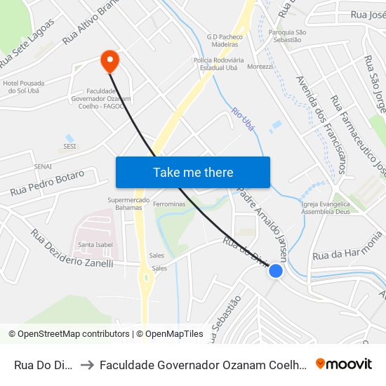 Rua Do Divino to Faculdade Governador Ozanam Coelho (Fagoc) map