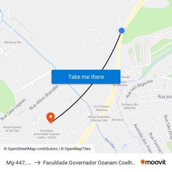 Mg-447, 441 to Faculdade Governador Ozanam Coelho (Fagoc) map