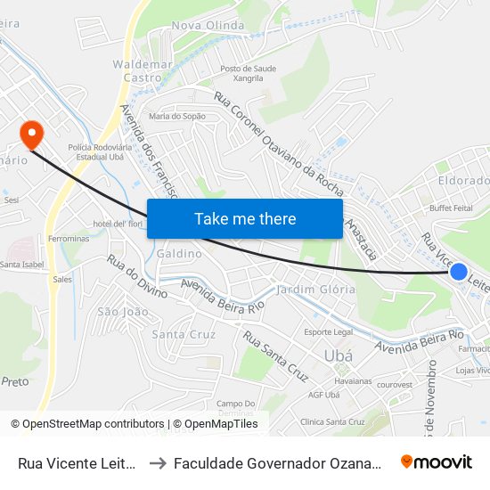 Rua Vicente Leite, 130-200 to Faculdade Governador Ozanam Coelho (Fagoc) map