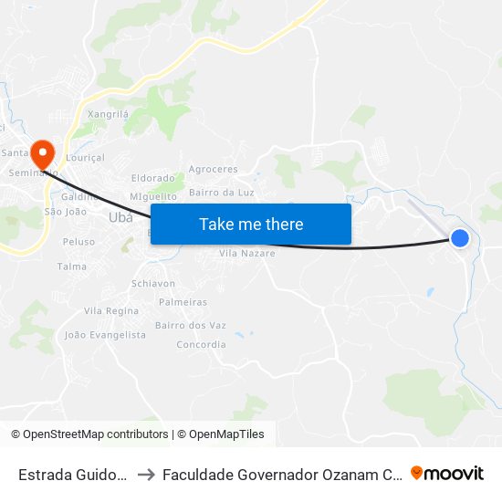 Estrada Guidoval,  210 to Faculdade Governador Ozanam Coelho (Fagoc) map