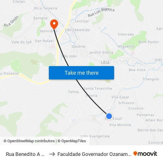 Rua Benedito A Viêira, 291 to Faculdade Governador Ozanam Coelho (Fagoc) map